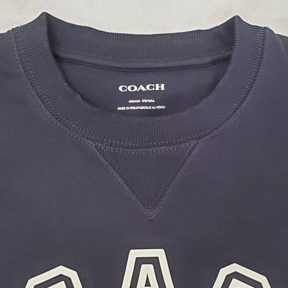 COACH Mens Varsity Crewneck Sweatshirt Sweater Navy Cotton White Print M - Picture 4 of 6